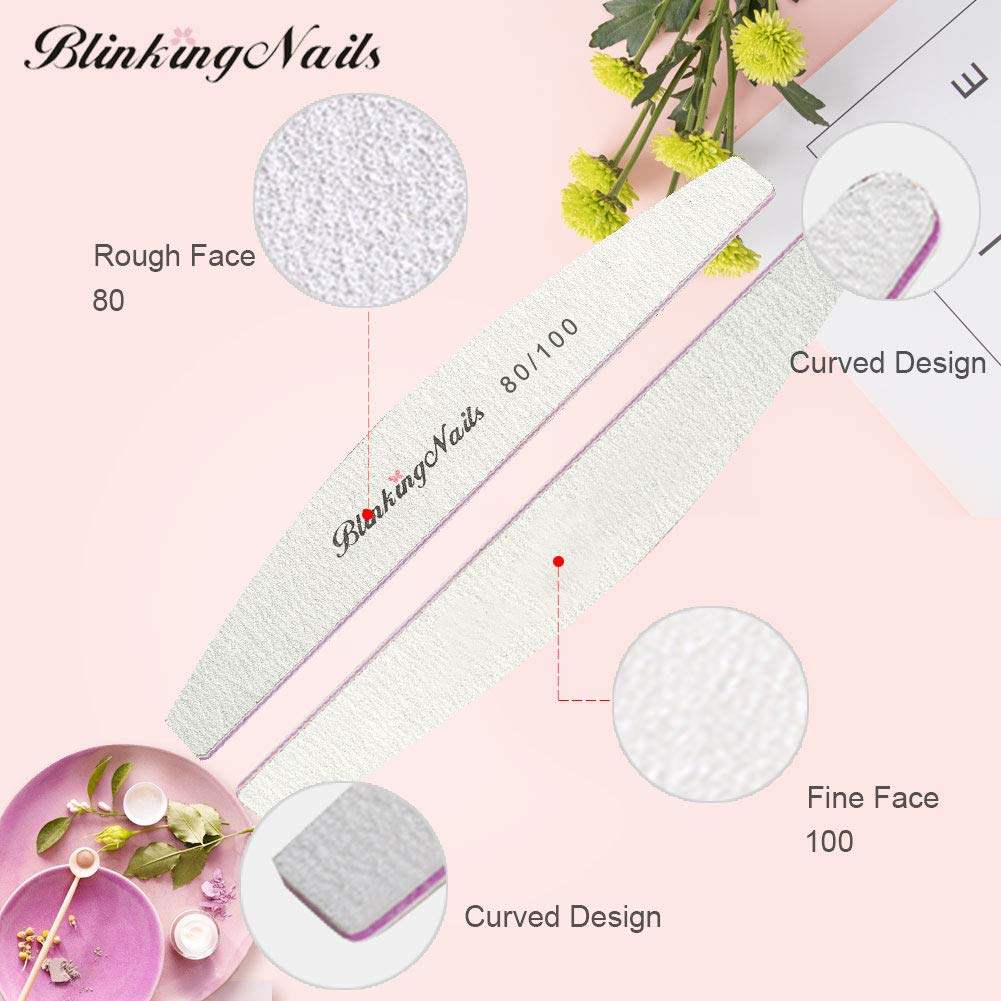 Abrasive Nail File 80/100 Grit 10Pcs Acrylic Nail Files and Buffers, Professional Washable Nail File Buffer Block with Double Sides Designed