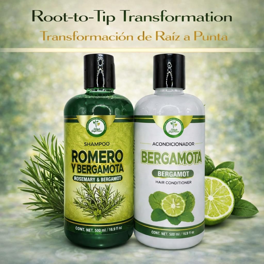 Romero & Bergamota (Rosemary & Bergamot)Shampoo and Conditioner Set-16.9 fl oz Each (500ml) - Botanical Hair Care Duo - Hydrates, Enhances Shine