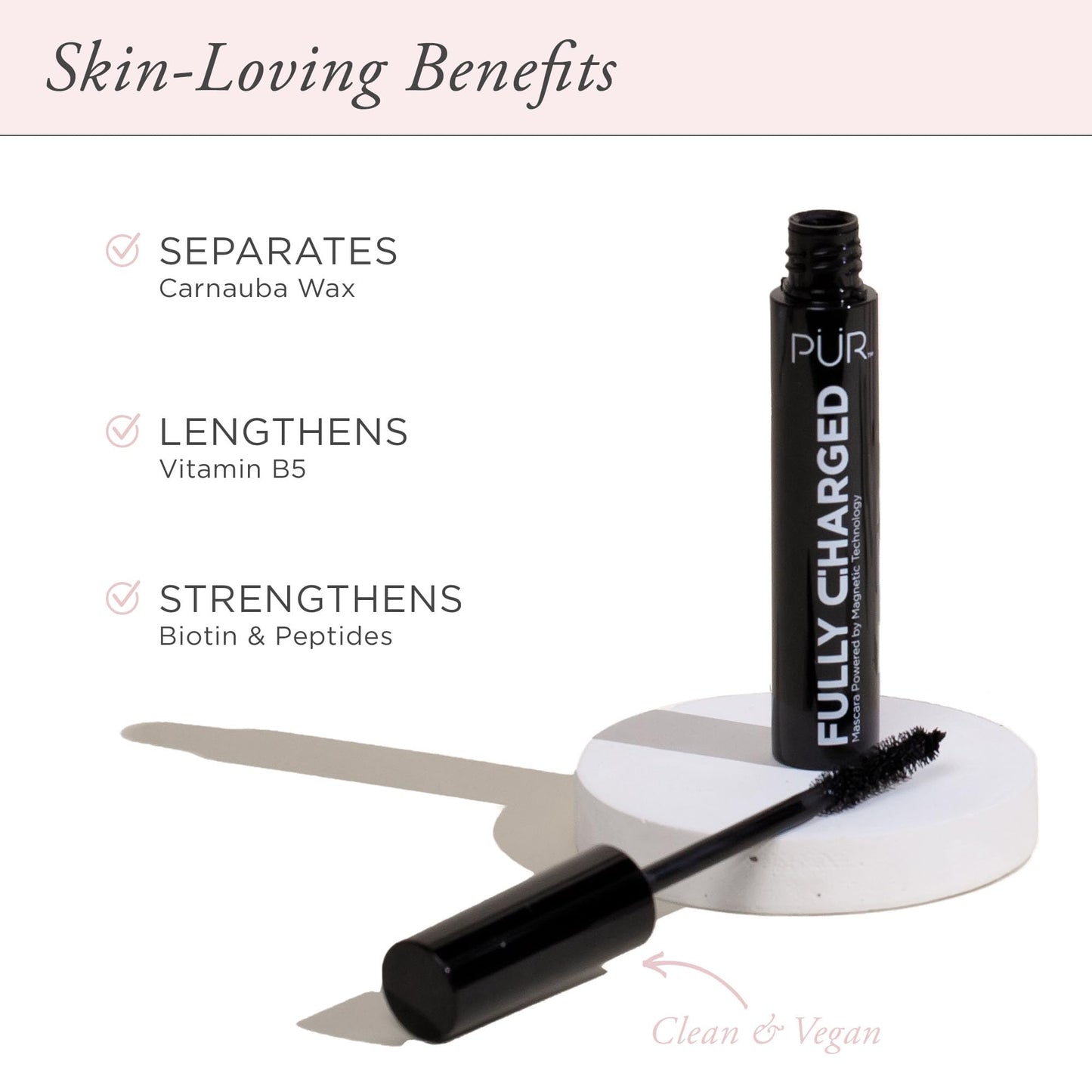 PÜR MINERALS Fully Charged Mascara for Eye Lash Volume & Length (Black) - Travel Size Thickening, Volumizing, & Lengthening Mascara Powered