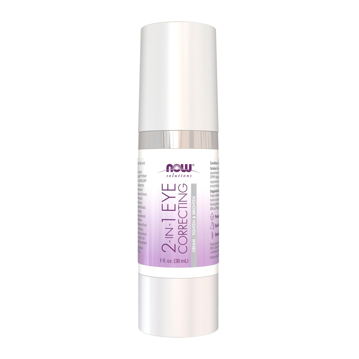 NOW Foods Solutions, Eye Cream, 2 in 1 Correcting to Tighten and Brighten the Eye Area, 1-Ounce