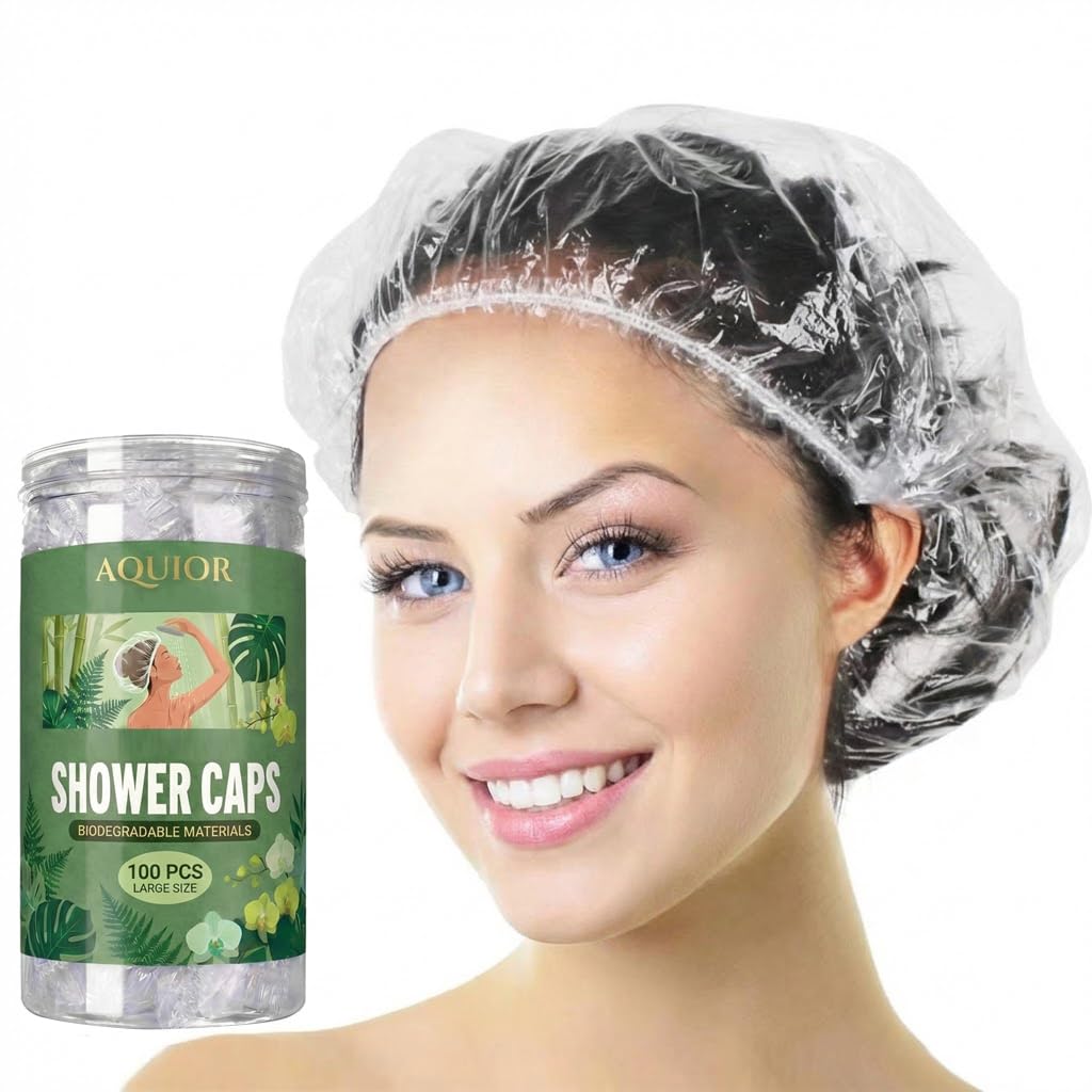 Aquior Shower Cap Disposable,100 PCS Bath Caps Large Thick Clear Waterproof Plastic Elastic Hair Bath Caps for Women Deep Conditioning Hair Care Hotel
