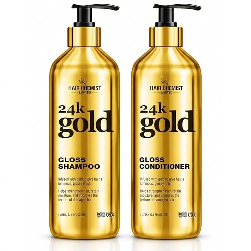Hair Chemist 24K Gold Gloss Shampoo & Conditioner 33.8 oz. 2-PC Set - Strengthening & Shine Enhancing Hair Care System - Hydrating, Smoothing