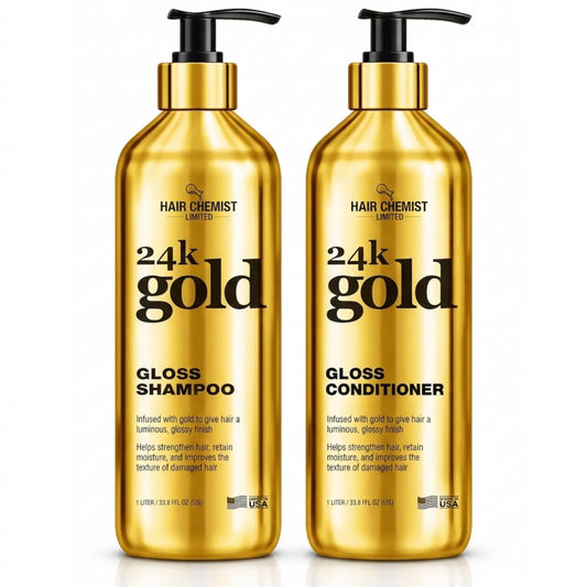 Hair Chemist 24K Gold Gloss Shampoo & Conditioner 33.8 oz. 2-PC Set - Strengthening & Shine Enhancing Hair Care System - Hydrating, Smoothing
