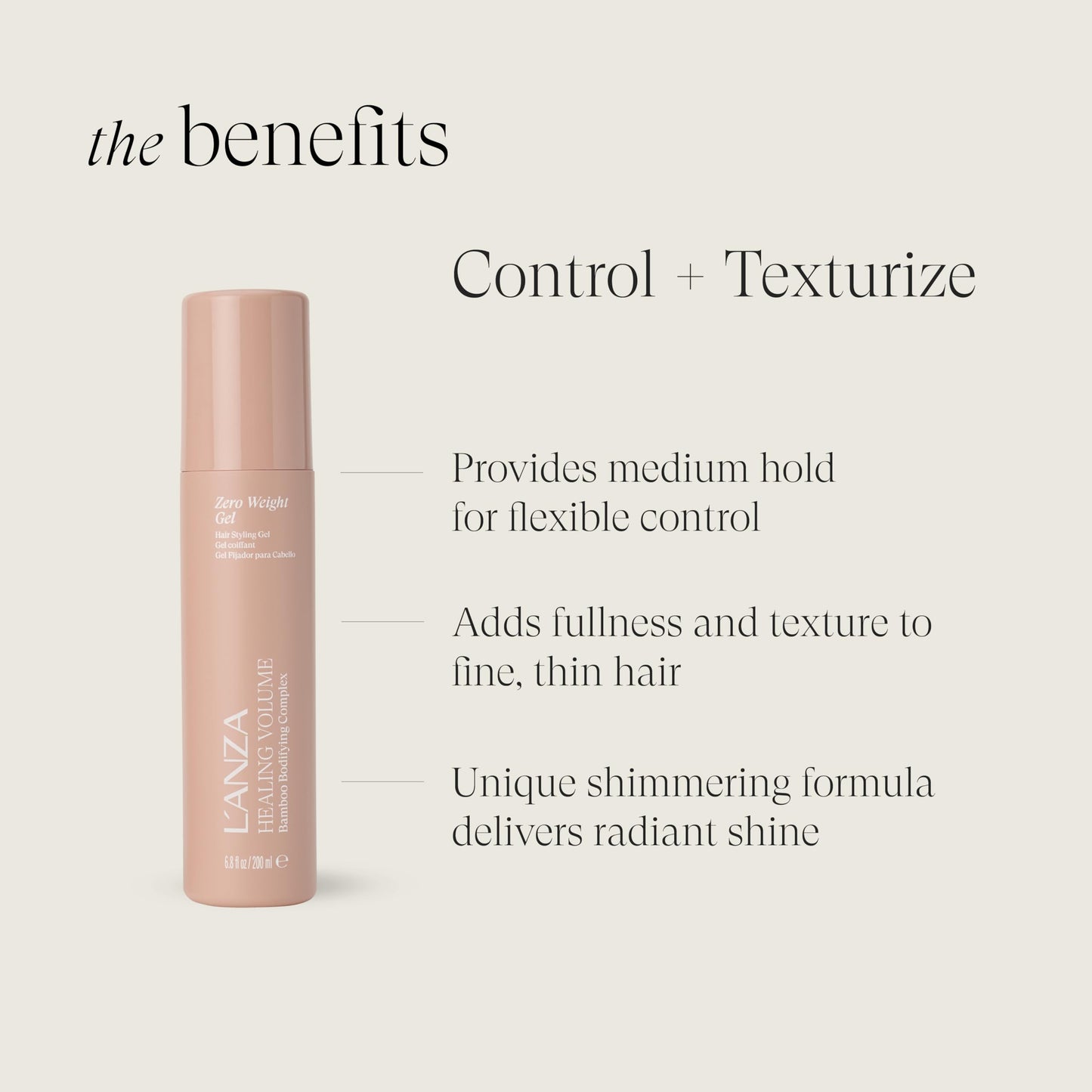 L'ANZA Healing Volume Zero Weight Gel, Extra Hold Hair Gel Dramatically Boosts Shine, Volume, and Thickness of Fine Flat Hair, And Styling Gel