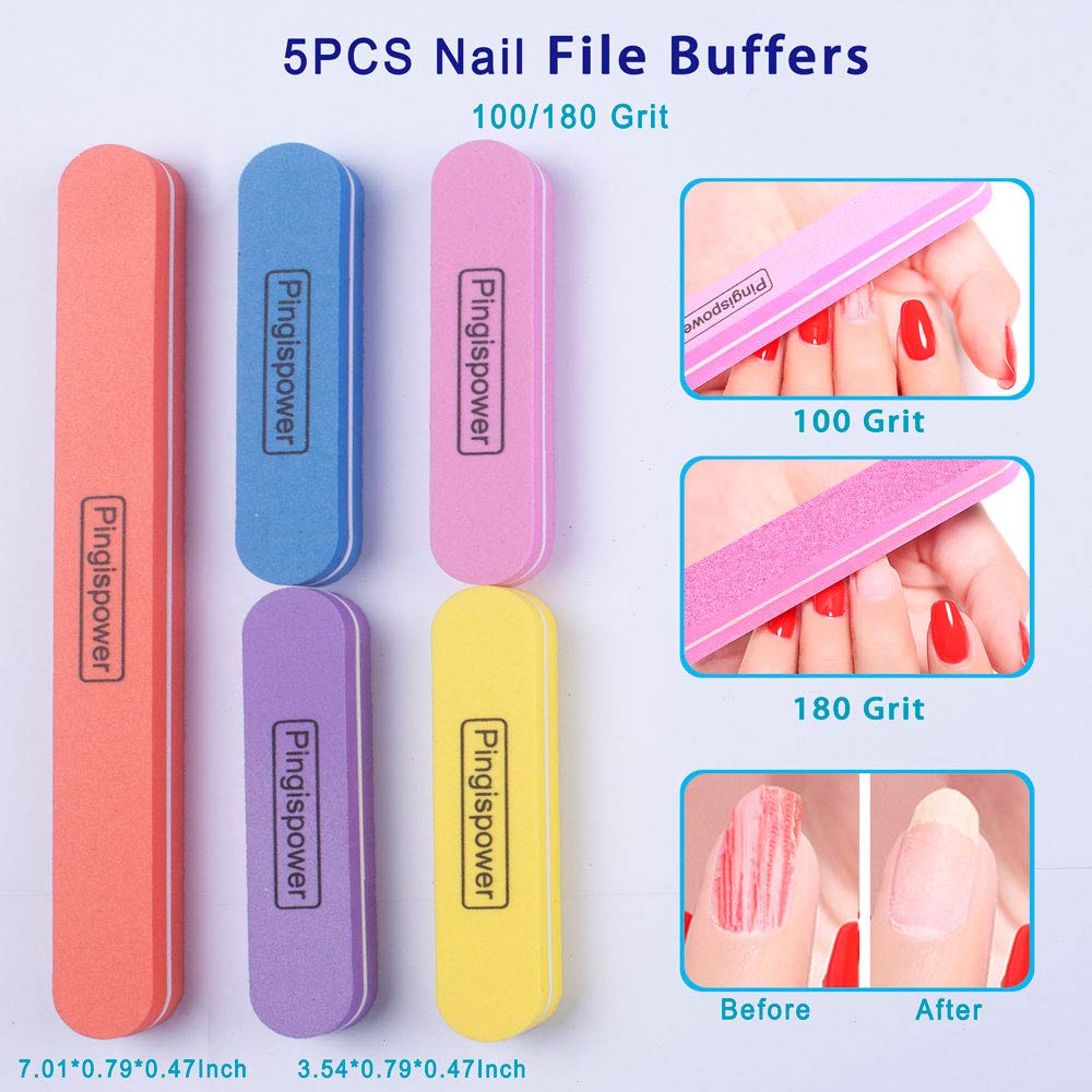Pingispower Nail Files and Buffers, 20PCS Professional Nail File & Nail Polishing Buffer Block for Natural Nails, 100/180 & 600/3000 Grit Reusable