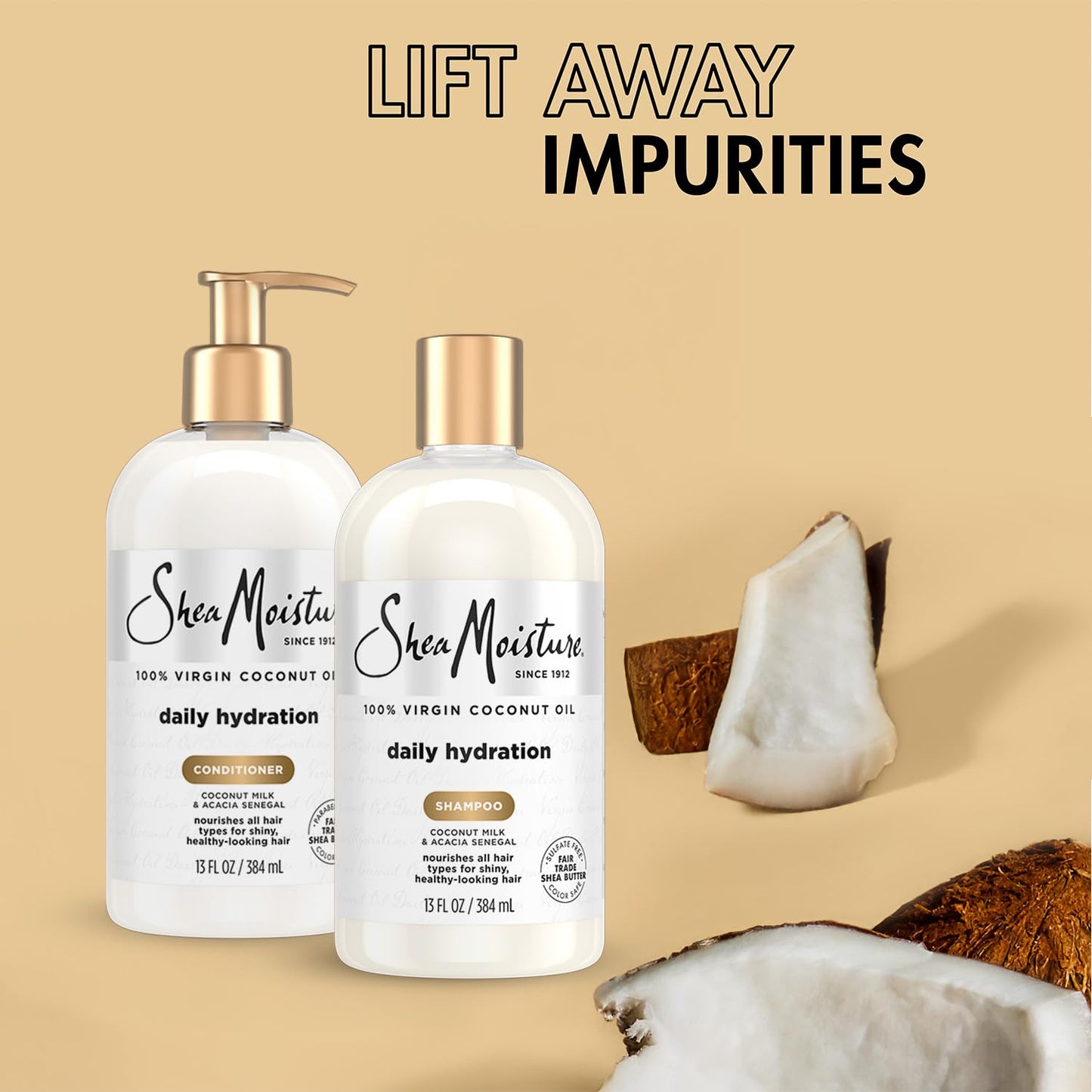 SheaMoisture Shampoo & Conditioner Set, Daily Hydration with Pure Coconut Oil - New Look, Improved Creamy Lather, Cruelty-Free, 13 Oz Ea