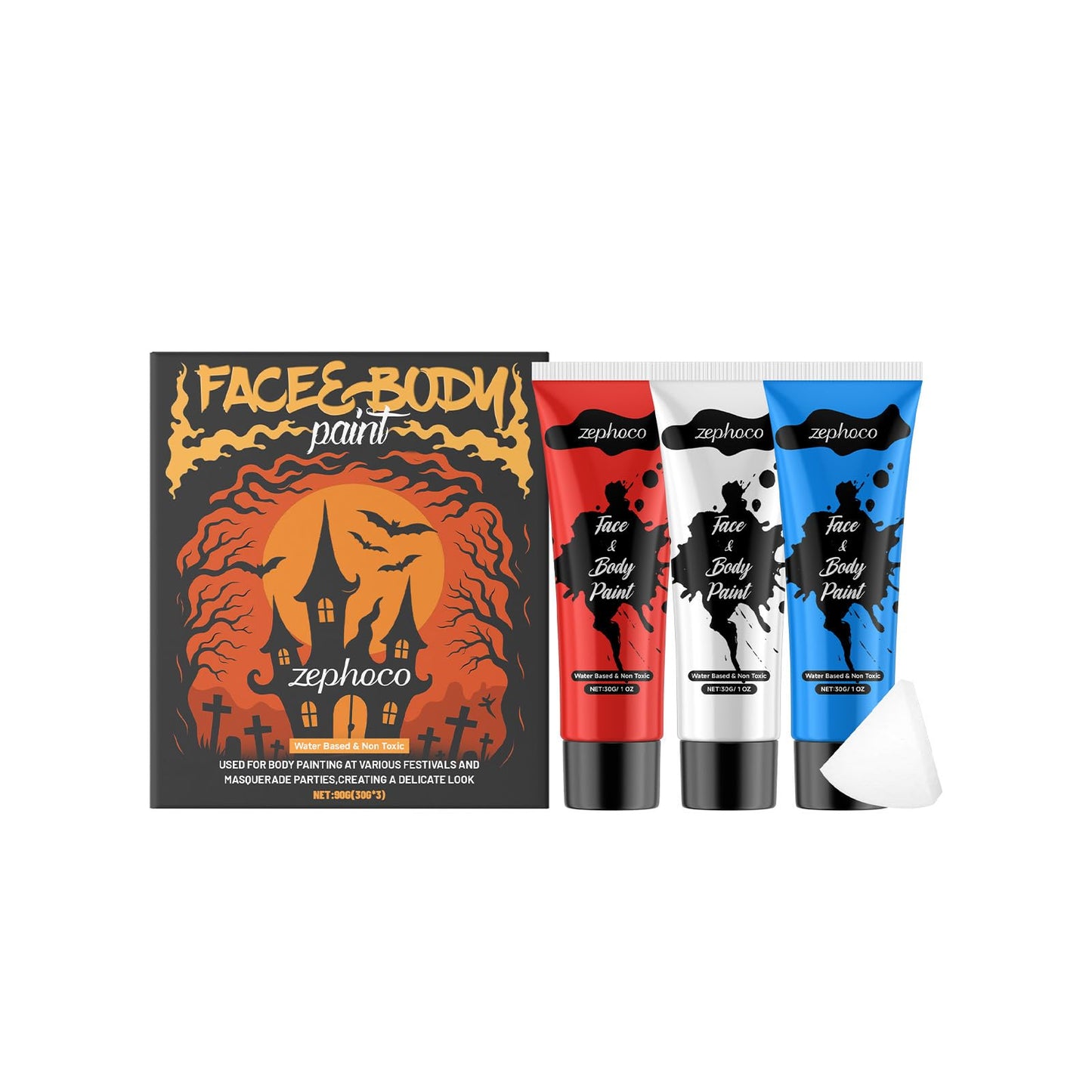 bobojuju Red White Blue Face Body Paint Set, 30g×3 Water-Based High Pigment Makeup, Safe for Sensitive Skin, Perfect for Halloween SFX Cosplay Clown