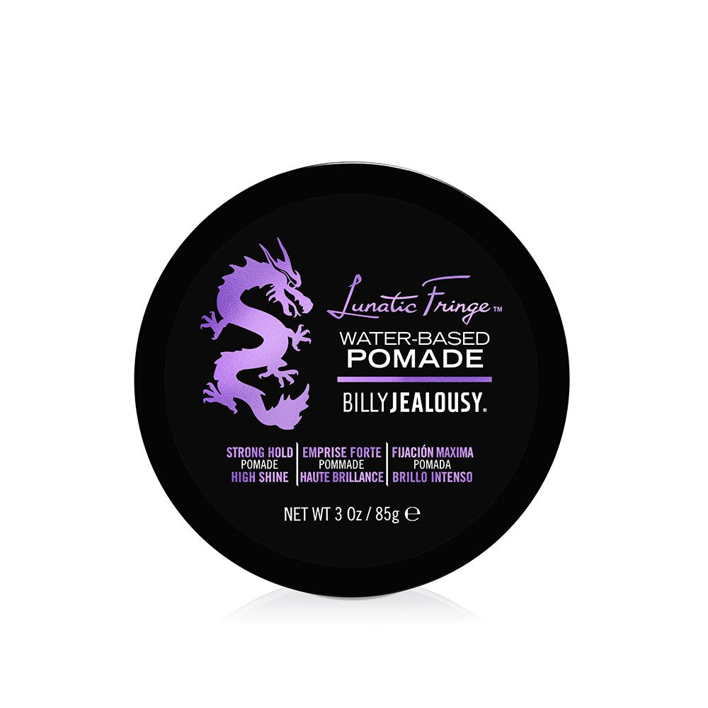 Billy Jealousy Lunatic Fringe Water-Based Pomade for Men, Strong Hold, High Shine, Water Soluble and Vegan Hair Product Ideal for Medium to Long Thick