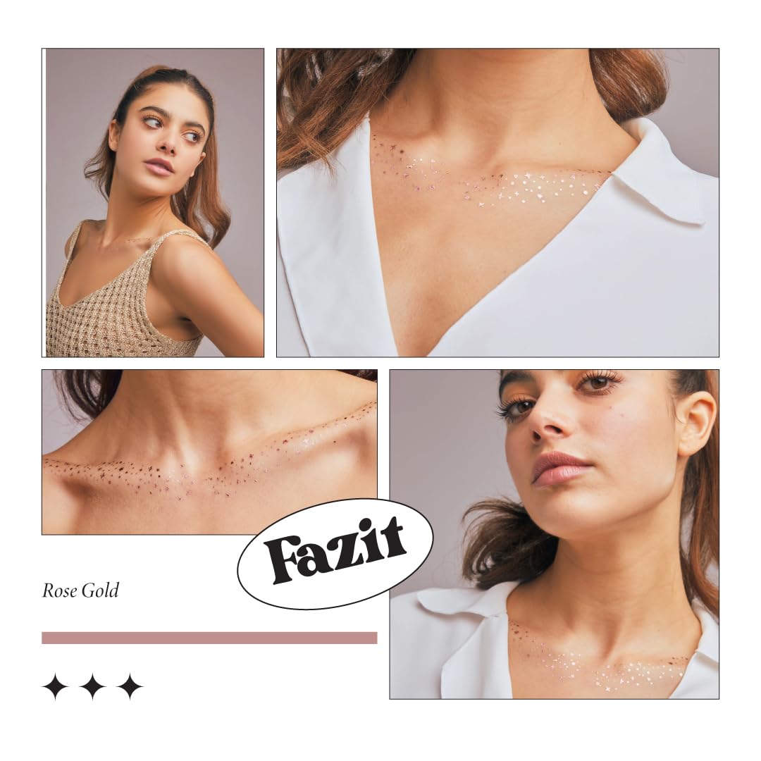 Fazit Makeup Patches - Rose Gold Decollatage Speckles - Glow Up Make-Up Patches - Cute Glitter Makeup Accessories For Women - Cosmetic Glitter