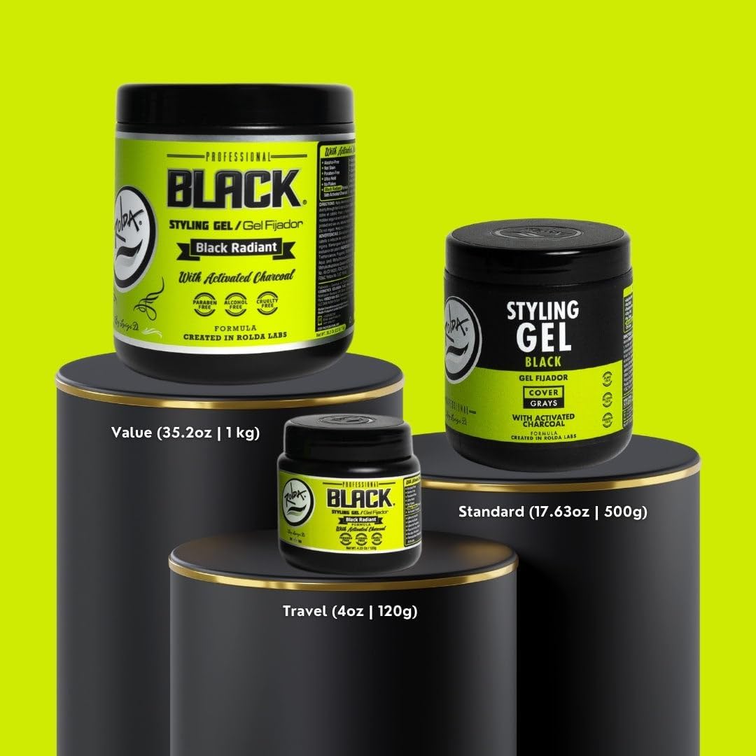 Rolda Black Styling Hair Gel - Medium To Strong Hold With Medium Shine For a Wet Slicked Back Look With All Day Hold - Activated Black Charcoal Covers Beauty and Personal Care Rolda