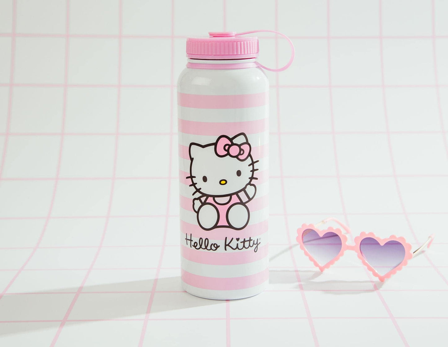 Sanrio Hello Kitty Pink Stainless Steel Water Bottle With Leak-Resistant Lid | Double-Walled Metal Sports Jug | Holds 42 Ounces