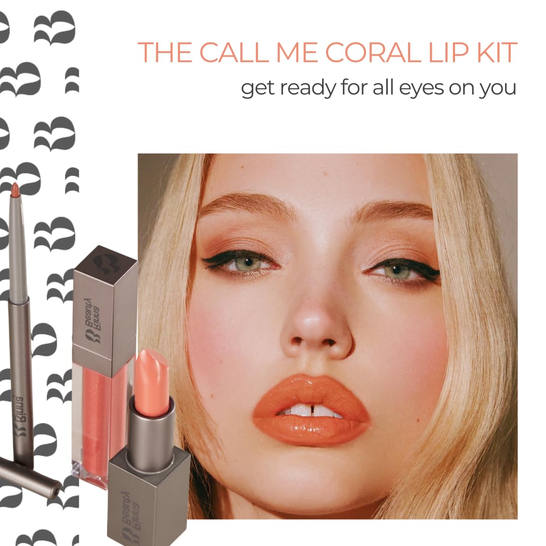 Rinna Beauty Lip Kit - Call Me Coral - All-in-One Lip Kit Includes Lipstick, Lip Gloss, and Lip Liner - Vegan, Long-Lasting, Anti-Aging &