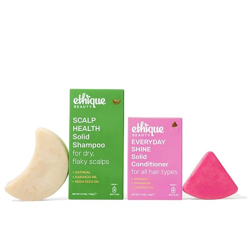 Ethique Beauty Scalp Health Shampoo & Conditioner Bar Set for Dry, Flakey, & Itchy Scalps with Oatmeal - Plastic-Free, Vegan, Cruelty-Free - 2 Pack