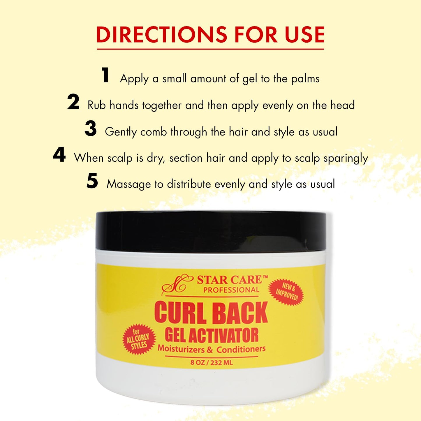 STAR CARE Curl Back Gel Activator 8oz Hydrating Curl Enhancer with Glycerin Softens Moisturizes for Healthy Defined Curls Reduces Breakage & Split