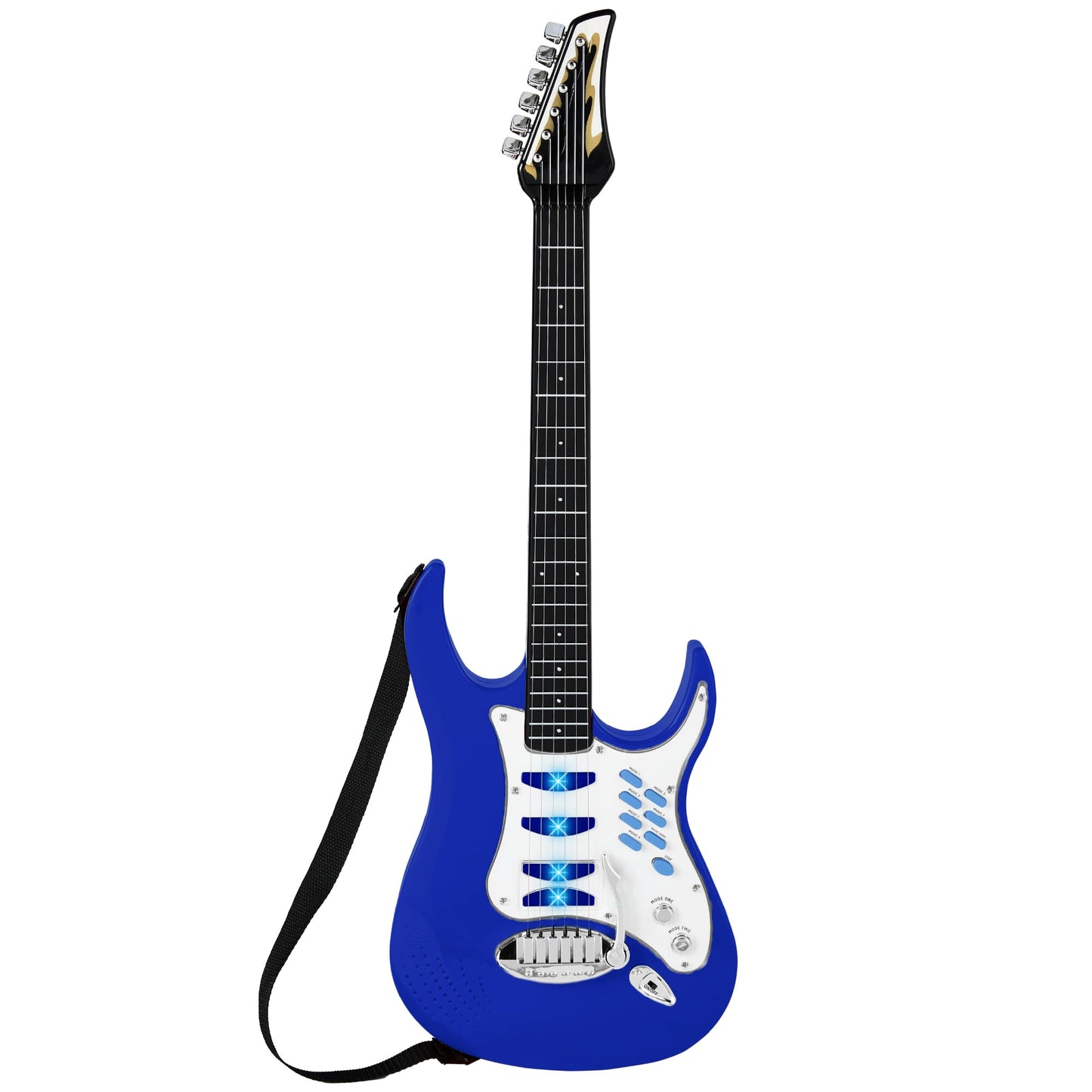 Best Choice Products Kids Electric Guitar Play Set – Toy Starter Kit with Mic, Amp, AUX, Whammy Bar, 6 Songs & Stickers – Blue