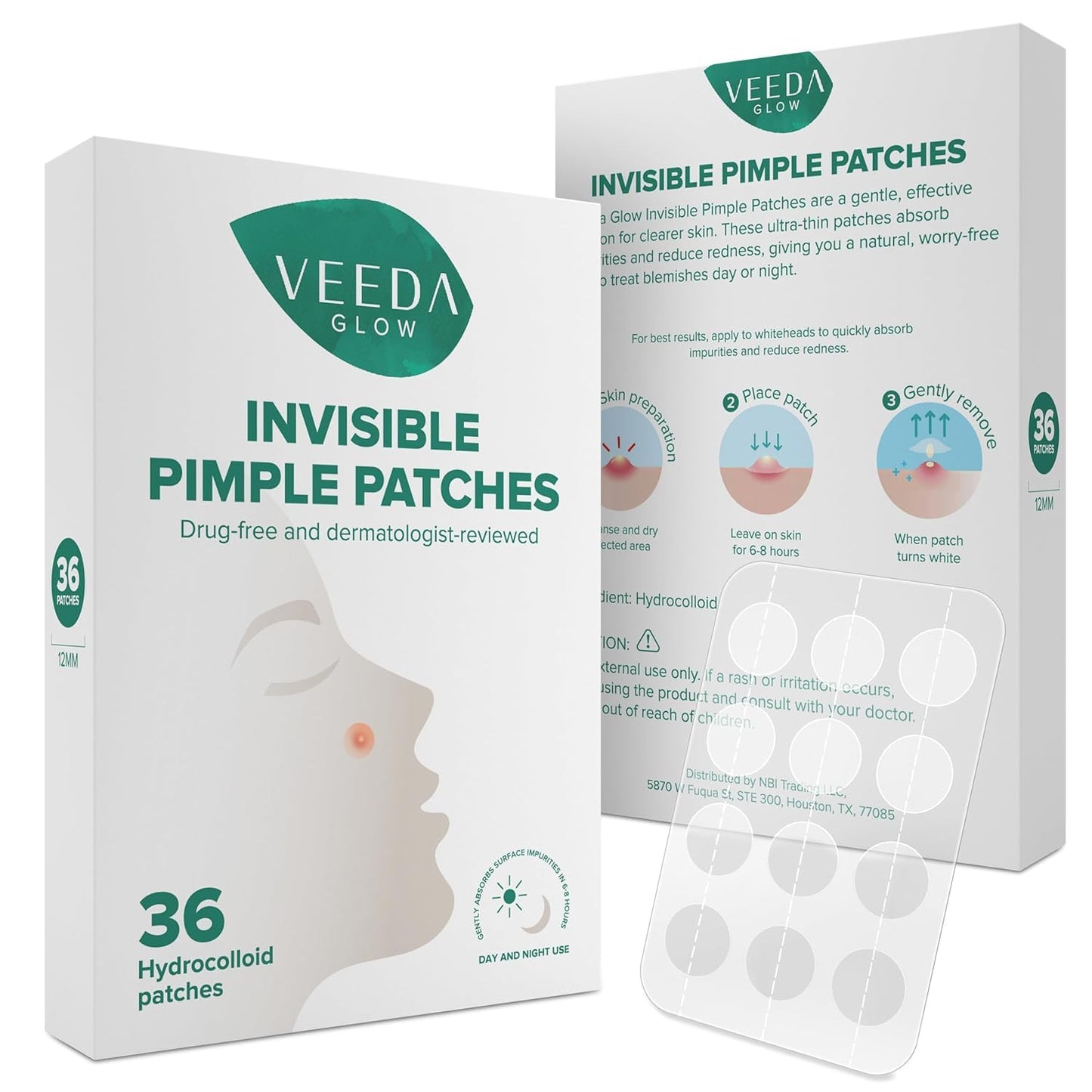 Veeda Glow Pimple Patches - Hydrocolloid Acne Stickers for Fast Healing, Invisible & Non-Irritating Zit Covers, Blemish Spot Treatment, 36 Count