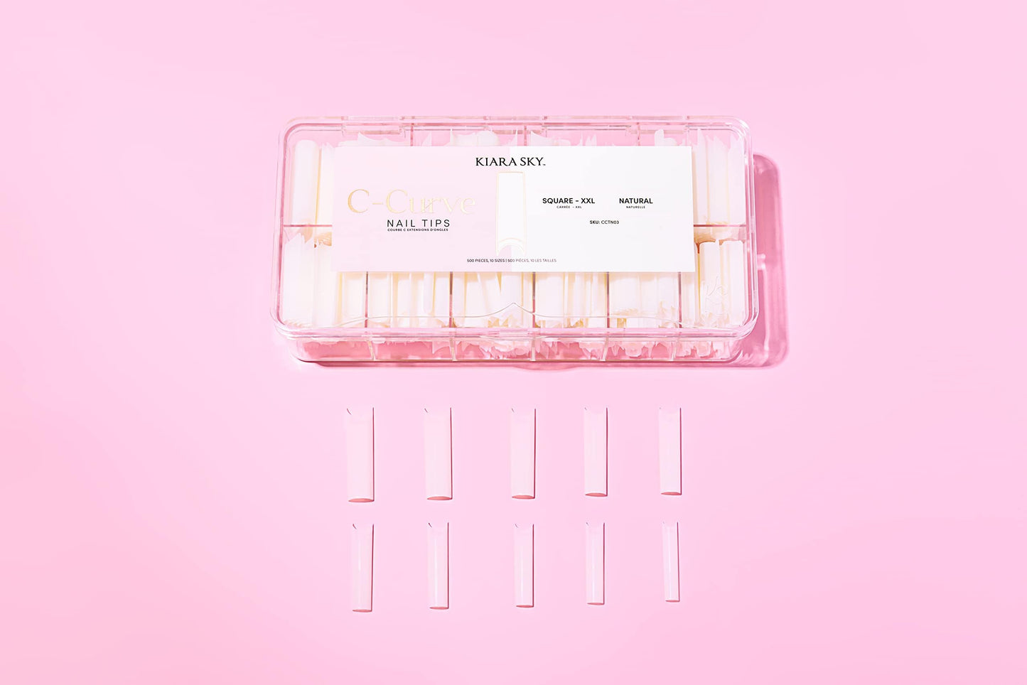 Kiara Sky C Curve XXL Nail Tip Case (500 Tips in 10 Sizes) (Square Natural) Beauty & Personal Care KIARA SKY
