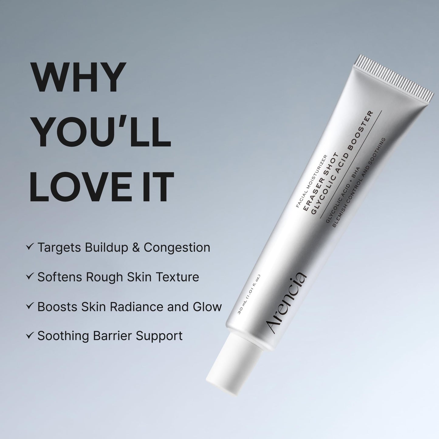 Arencia Eraser Shot Serum Glycolic Acid Booster with AHA BHA, Exfoliating Face Serum for Acne-Prone Skin, Pore Care & Texture Refining, Lightweight Beauty and Personal Care ARENCIA