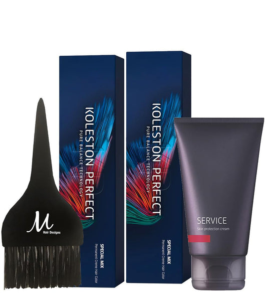 Koleston Perfect 0/00 Pure Shine Permanent Hair Color (Pack of 2), Service Preguard Cream 2.53oz and Tint Brush - Professional Hair Dye Kit for Full