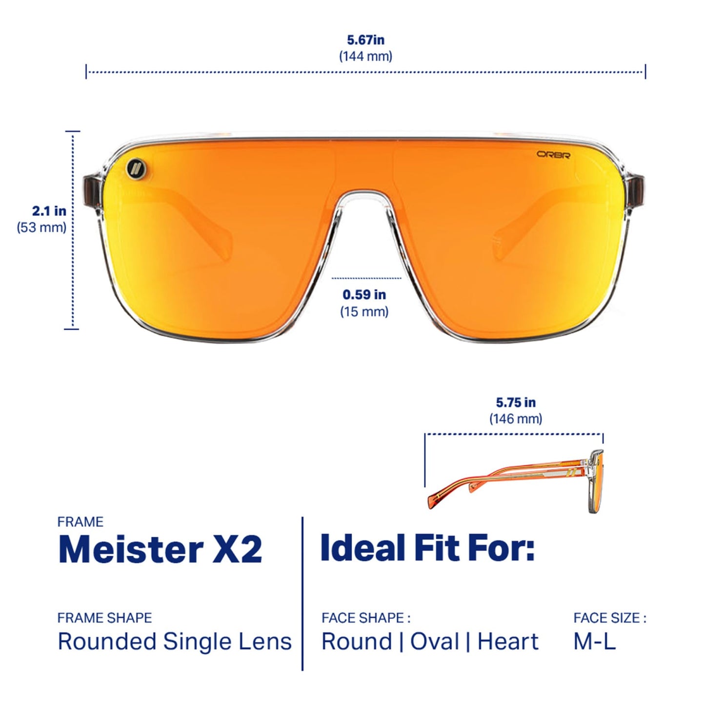 Blenders Eyewear Meister X2 - Polarized Sunglasses with Durable Single Lens, Adjustable Temples - 100% UV Protection - For Men & Women - Orange