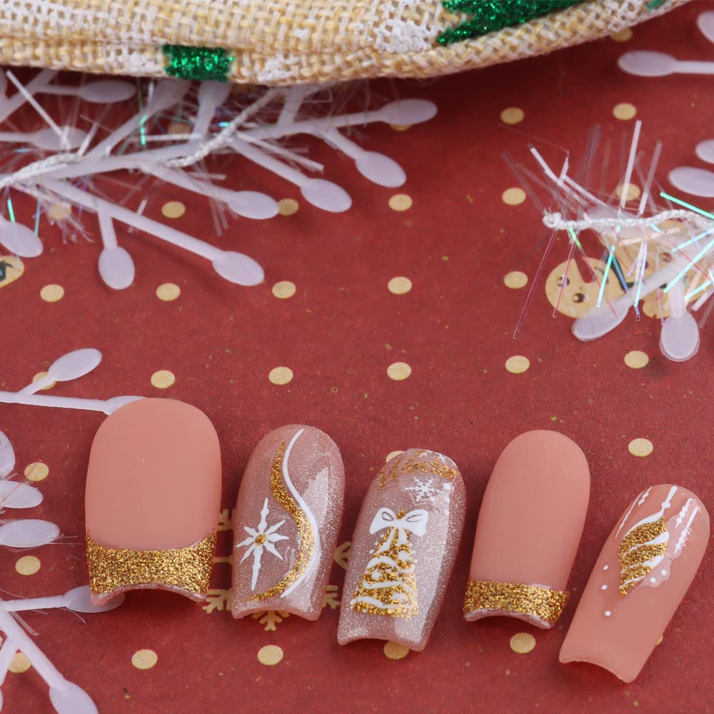 Christmas Nail Art Stickers, Snowflake Nail Decals 3D Self-Adhesive Gold Silver White Snowflake Elk Bell Xmas Tree Winter Nail Design DIY Christmas