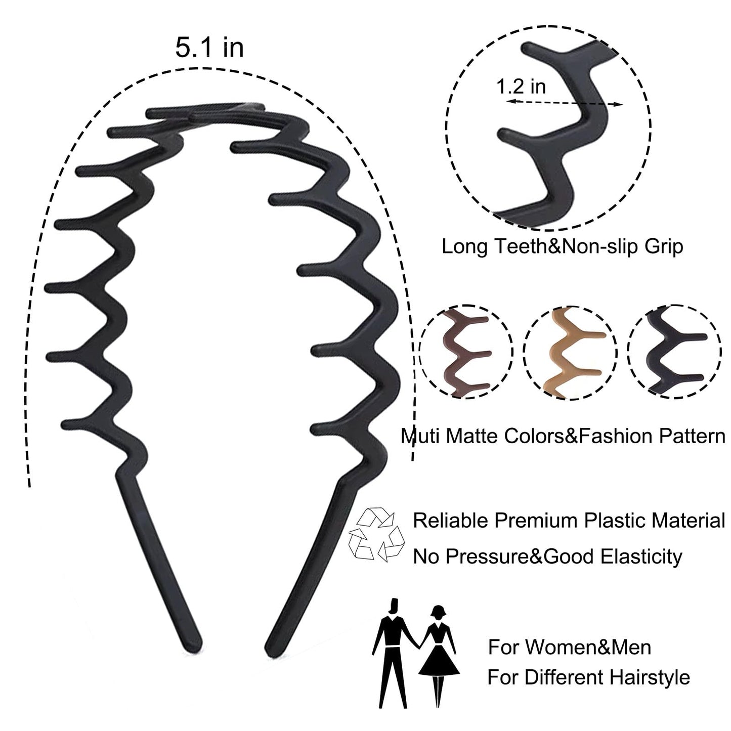 Supgoodom 6 PCS Zig Zag Headbands Plastic Wavy Hair Head Band Comb with Teeth Hoop Accessories for Women Men Girls, Matte Morandi Beauty and Personal Care Supgoodom