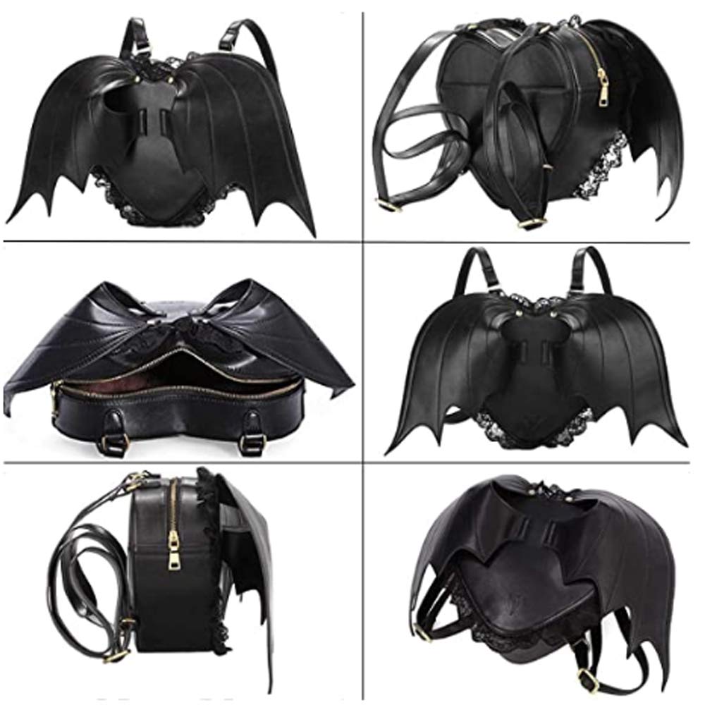 RainboSee Women Punk Backpack Novelty Bat Wing Daypack Purse Gothic Lace Shoulder Bag Black
