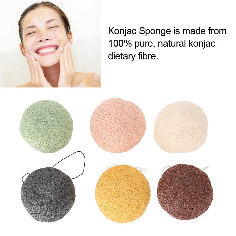 6pcs/Set Konjac Sponge, 100% Pure Naturally Cleaning Puff Konjac Sponges Tool Wet/Dry Skin Massage Tools to effortlessly Cleanse & Soften Delicate