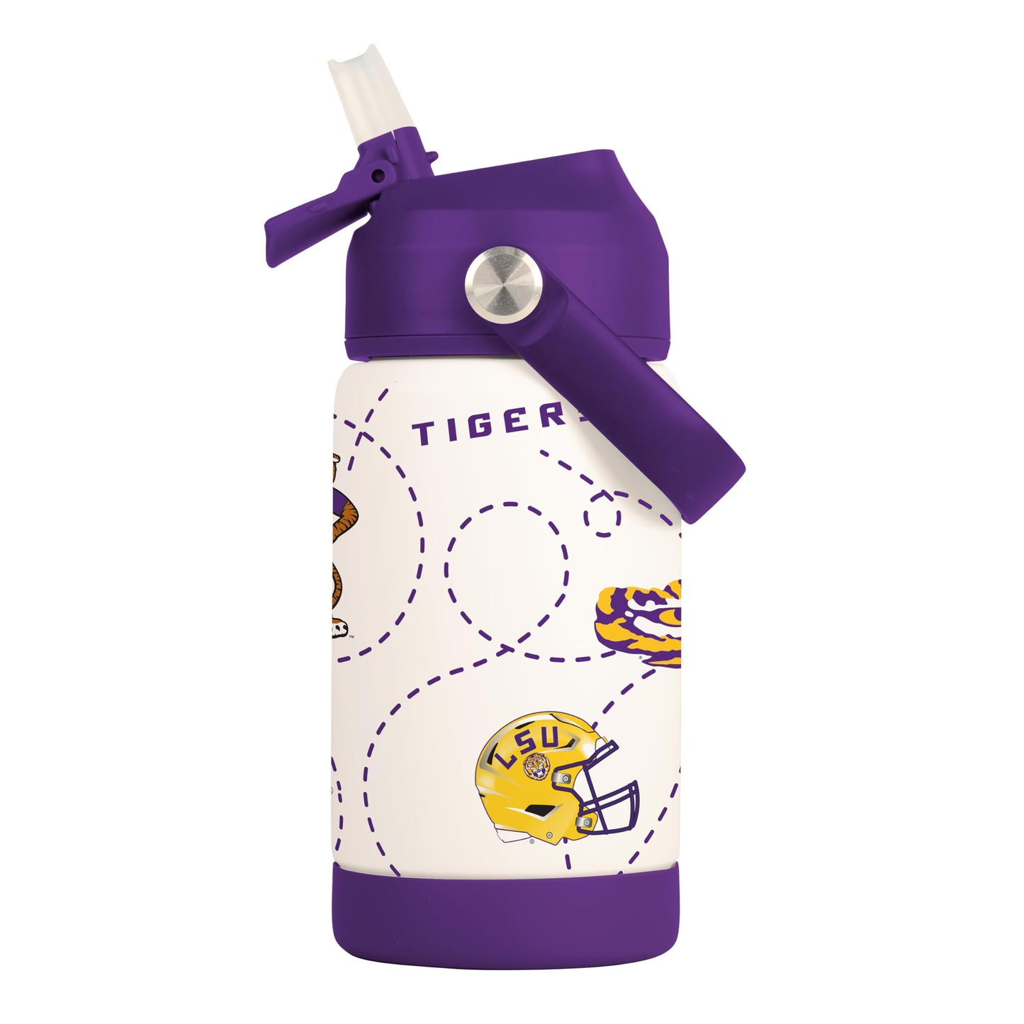 Logo Brands NCAA LSU Tigers Mascot Stainless-Steel Kids Bottle -Soft Silicone Mouthpiece, Easy To Carry, Kid-Friendly Design- Great For School