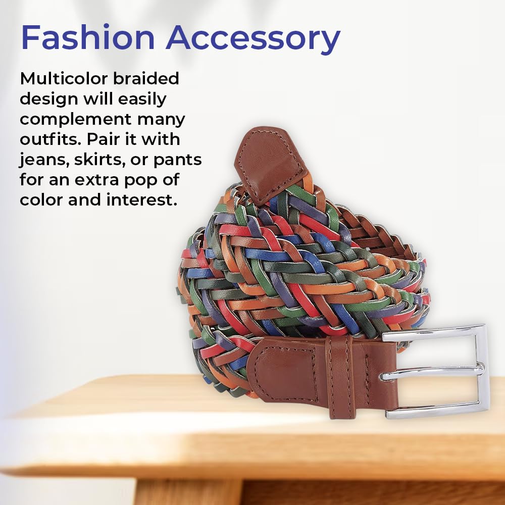 Colorful Braided Belt, Women’s Woven Vegan Leather Belt, Casual Style, Adjustable Fit