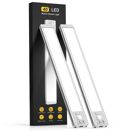 MCGOR 10" Under Cabinet Lights – 2-Pack Rechargeable Motion Sensor, 5-Level Dimmable Magnetic LED for Kitchen, Closet, Stairs