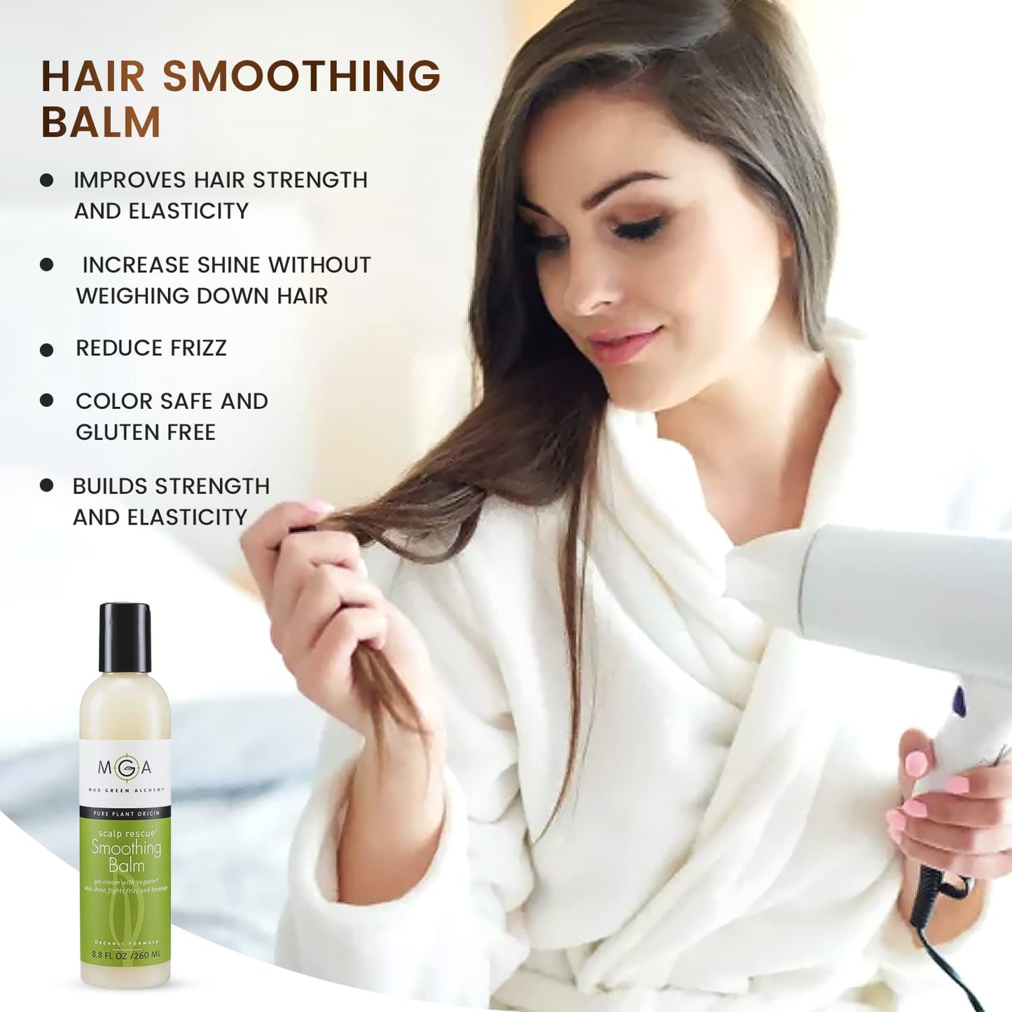 MGA Vegan Hair Smoothing Balm - Scalp Rescue Organic Formula with Keratin Repairs Rough Hair | Hair Care Product with Argan Oil for Men & Women