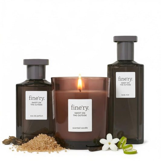Fine'ry Sweet On The Outside Deluxe Fragrance Gift Set | Eau De Parfum, Candle & Body Mist | Sweet & Sultry Notes Of Vanilla, Cacao Wood & Vetiver | Beauty & Personal Care Fine'ry