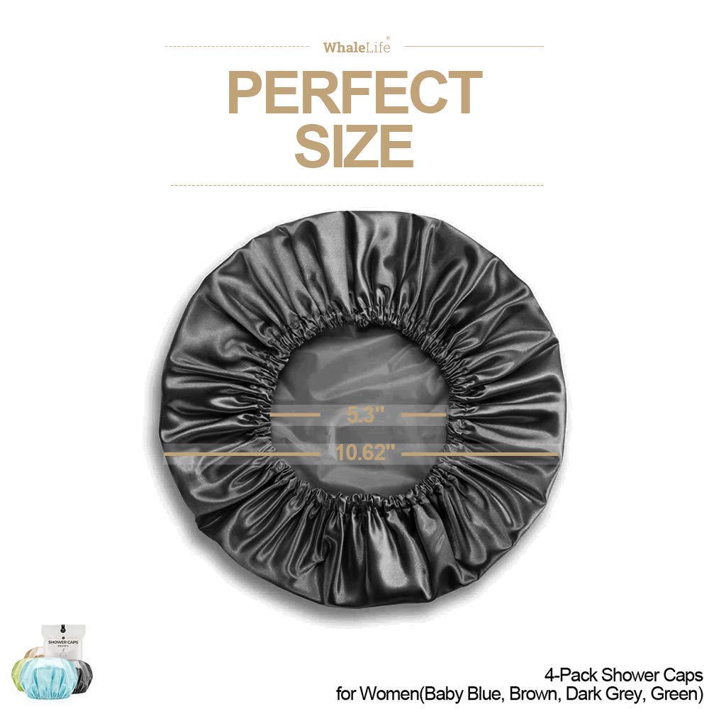 Shower Cap for Women Reusable Extra Large Shower Caps for Men Satin Double Layer EVA Waterproof Long Hair Caps(Baby Blue, Brown, Dark Grey, Green 4