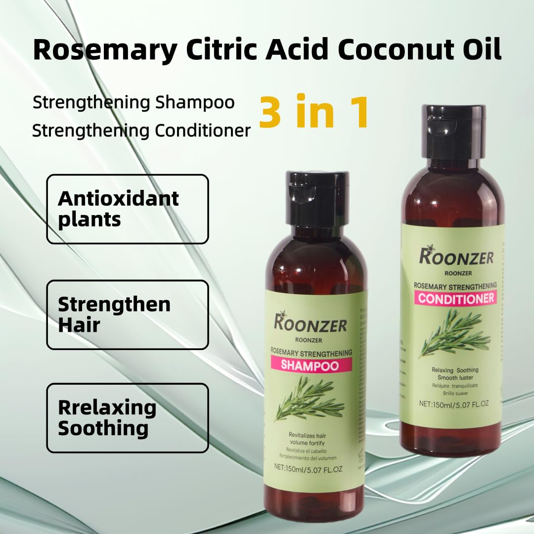 ROONZER Rosemary Infused Shampoo & Conditioner Set | Deep Cleanser + Intense Hydration | Strengthening Formula for All Hair Types & Nourishing 150ML