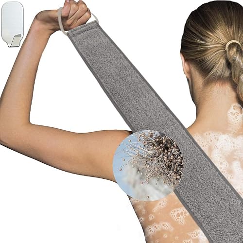 Loofah Back Scrubber for Shower for Men/Women, Natural Soft Flax Back Scrub Washer, Extra Long Back Exfoliator Cleaner for Shower Acne, Dual-Sided