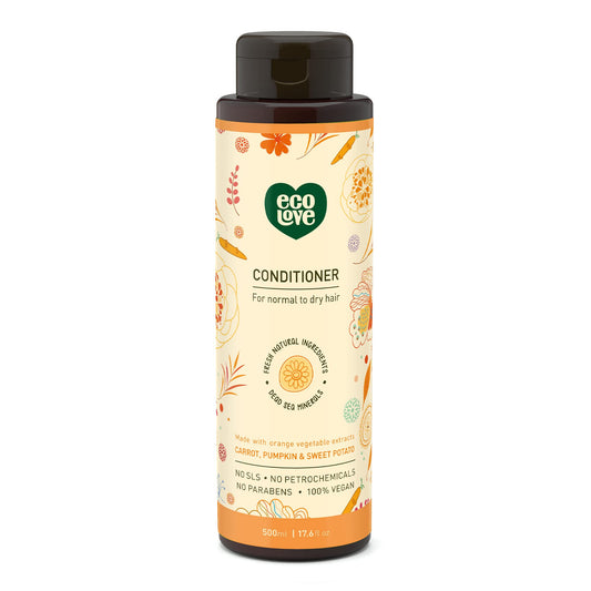 ecoLove - Natural Conditioner for Dry, Damaged Hair and Color Treated Hair - No SLS or Parabens - With Natural Carrot and Pumpkin Extract - Vegan