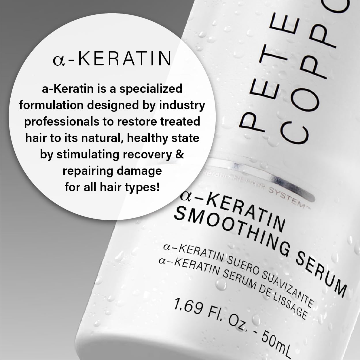 Peter Coppola a-Keratin Smoothing Serum - Lightweight Serum Adds Shine & Moisture To Frizzy And Damaged Hair - Hair Repair Serum With Argan Oil