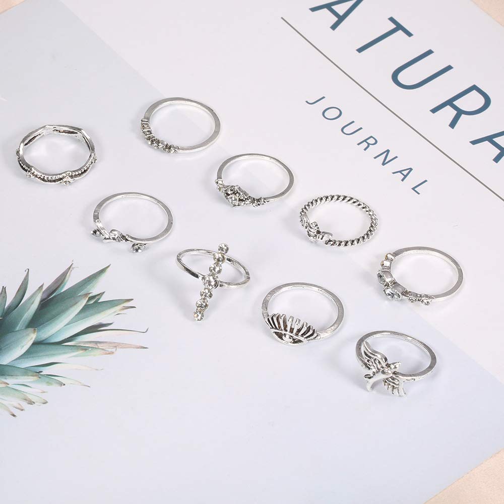 Exaggerated bird bee crown with diamonds branches and diamonds devil's eye ring nine-piece joint ring