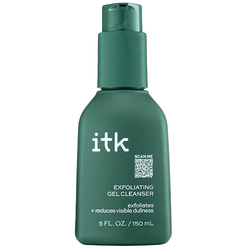 ITK Exfoliating Facial Gel Cleanser - Face Wash to Brighten + Smooth Skin - Dissolves Makeup + Grime Gently- Even-Toned Skin - Glycolic Formula