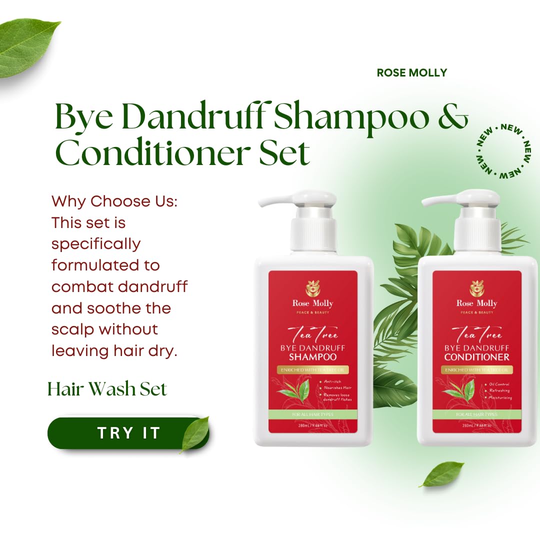 Rose Molly Tea Tree Bye Dandruff Shampoo and Conditioner Set, 9.46 fl oz