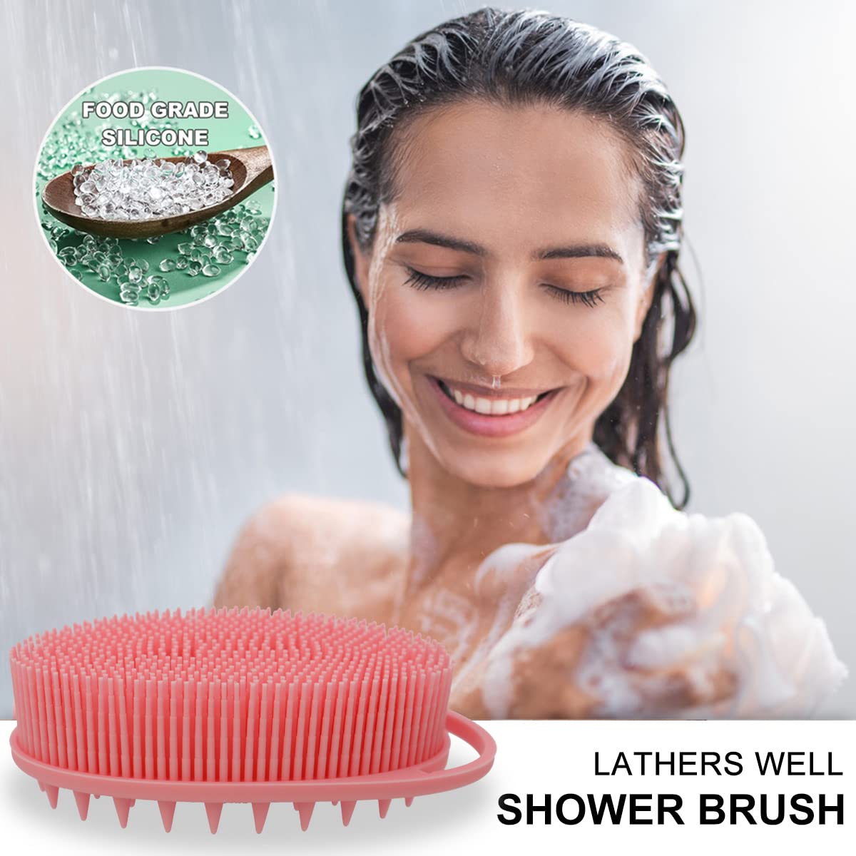 Upgrade 2 in 1 Bath and Shampoo Body Brush, Silicone Exfoliating Body Scrubber for Use in Shower, Premium Silicone Loofah, Head Scrubber, Scalp