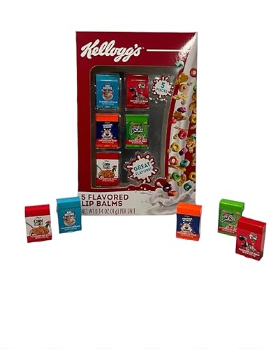 Taste Beauty 5-Piece Kelloggs Cereal Flavored Lip Balm Vending Machine Set, Cute Cereal Box Shaped Balms, Includes Corn Flakes, Rice Krispies, Frosted