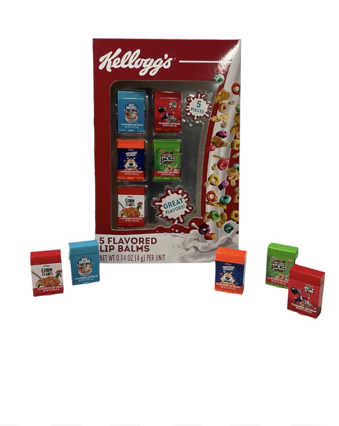 Taste Beauty 5-Piece Kelloggs Cereal Flavored Lip Balm Vending Machine Set, Cute Cereal Box Shaped Balms, Includes Corn Flakes, Rice Krispies, Frosted