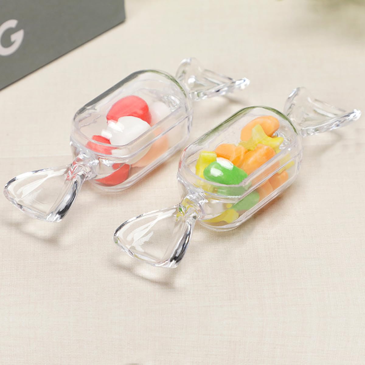 FZBNSRKO 50 Pcs Clear Candy Shaped Jewelry Box,Mini Jewelry Organizer Boxes Lovely Plastic Candy Container DIY Jewelry Accessories for Wedding Party…