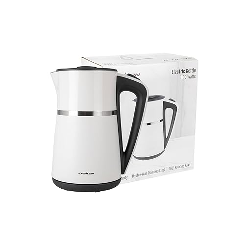 Epsilon Double Wall Electric Kettle 1100W - 1.7L Hot Water Tea Kettle & Hot Water Boiler with Auto Shut-Off, Boil Dry Protection, BPA-Free Stainless…