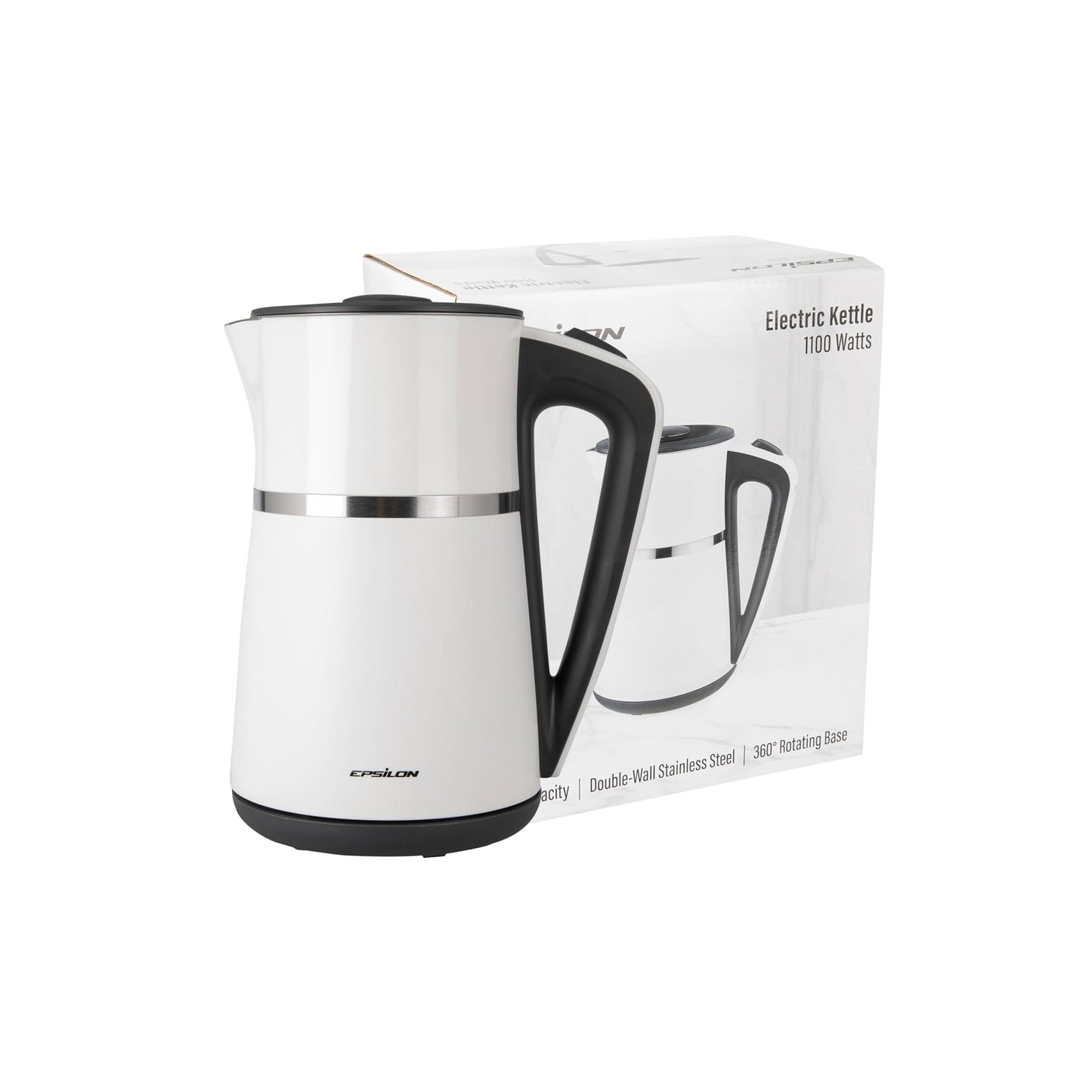 Epsilon Double Wall Electric Kettle 1100W - 1.7L Hot Water Tea Kettle & Hot Water Boiler with Auto Shut-Off, Boil Dry Protection, BPA-Free Stainless…