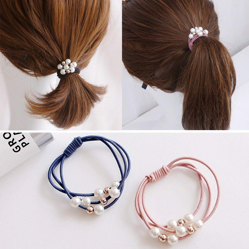 20 Pcs Korean Hair Accessories for Girls - Multi Layer Hair Rings with Pearls, Elastic Ties, and Rope Hairbands