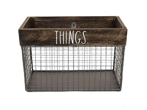 Rae Dunn by Designstyles Wire Storage Basket - Metal and Solid Wood Organizer - Decorative Folder Bin - for Office, Bedroom, Living Room, Closet…
