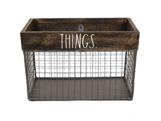 Rae Dunn by Designstyles Wire Storage Basket - Metal and Solid Wood Organizer - Decorative Folder Bin - for Office, Bedroom, Living Room, Closet…